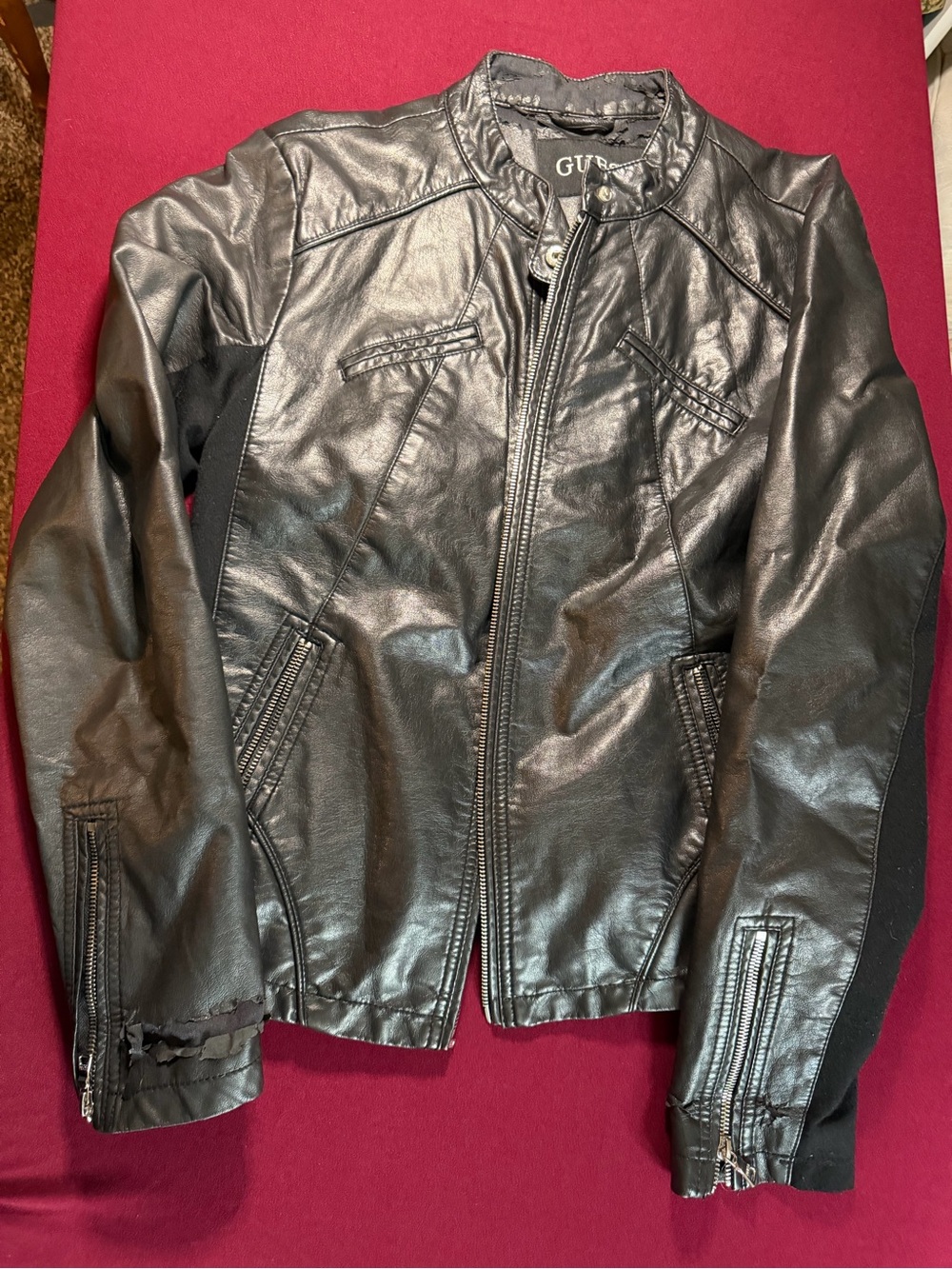 GUESS Black Faux Leather Biker Jacket